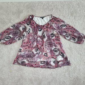 Roz & Ali Blouse Top Womans 2X Pink Black Paisley 3/4 Sleeve Blouse